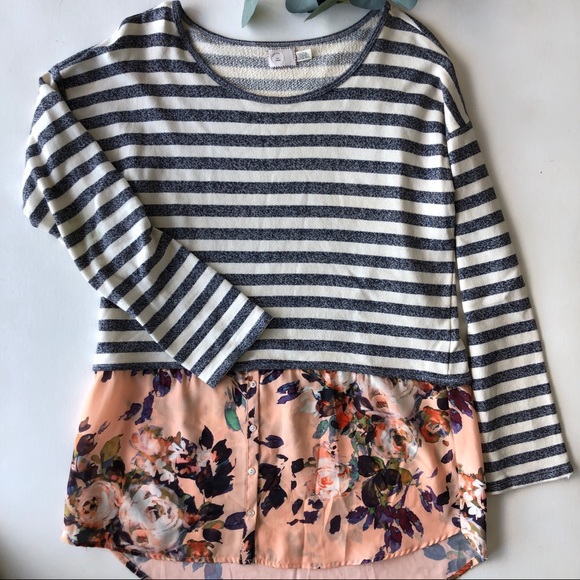 Anthropologie Postmark Striped/Floral Layered Top - Picture 2 of 7